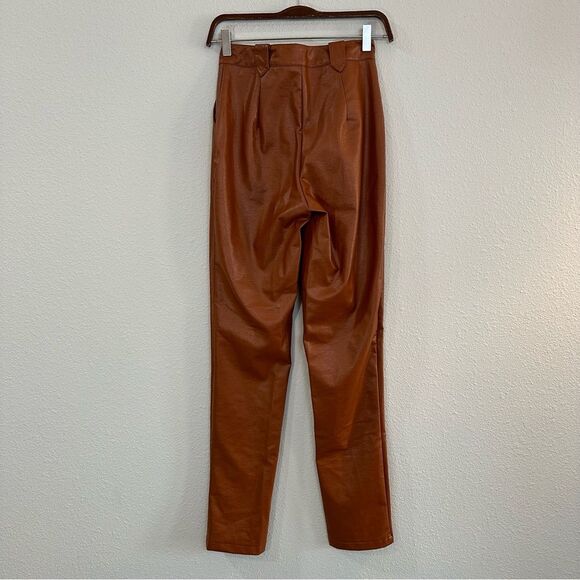 Princess Polly Faux Leather Split Hem High Rise Straight Leg Pant 384 - Picture 4 of 6